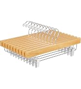 BAGAIL 10 Pack Wooden Pants Hangers with Adjustable Clips, 360°Swivel Hook Space Saving Skirt Hol...