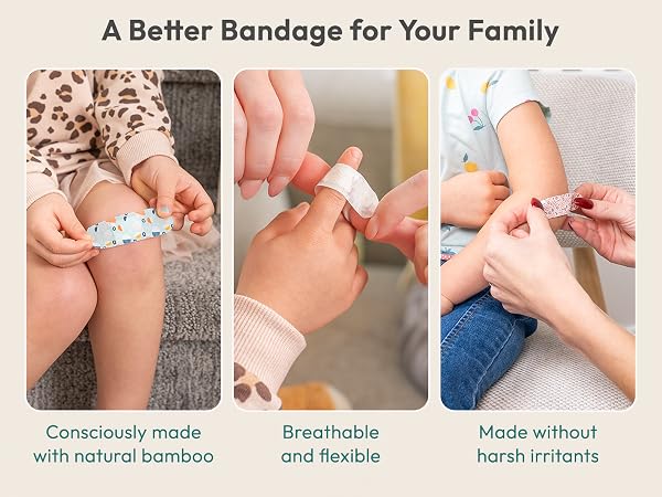 FEBU PFAS-free bamboo bandages. Breathable, flexible wound care