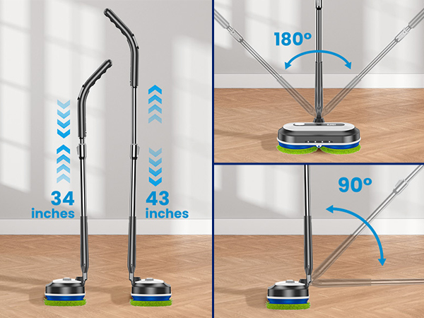 cordless electric mop with adjustable length and angle, reach every corner