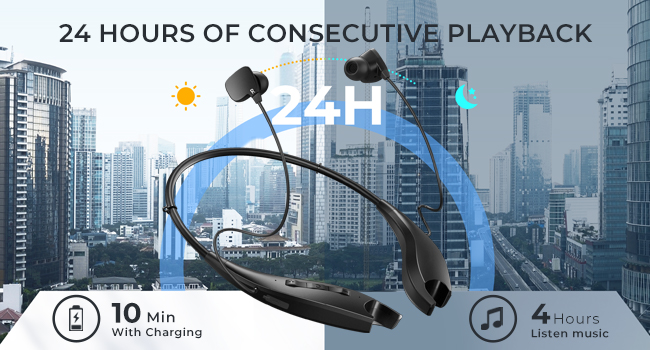 YOSDOM Around the Neck Bluetooth Headphones with 24 Hours of Non-stop Playback