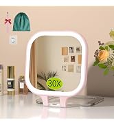 FUNTOUCH 30X Travel Magnifying Mirror with Light, 7" Rechargeable Double Sided Travel Vanity Mirr...
