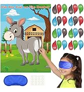 PLULON Pin The Tail on The Donkey Party Game for Kids, Donkey Themed Animal Birthday Party Games ...