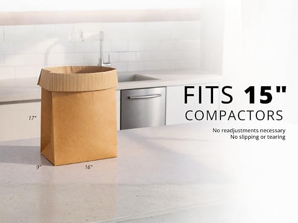 trash compactor bags, heavy duty, reinforced, pre-cuffed, universal fit