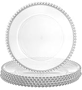 Lawei 6 Pack Round Charger Plates with Bead Rim, 13 Inch Plastic Clear Serving Plates Decor Dinne...