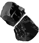 NUKAYAI 2Pcs Black Obsidian Raw Crystals 1.8-2.2" Large Stones Rough Rocks Healing Crystal for Po...