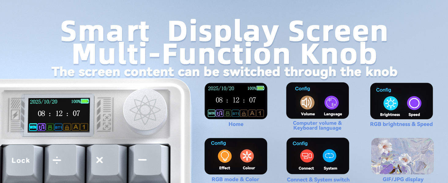 wireless gaming keyboard multimedia knob Smart Display Screen