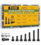 SVLING 290Pcs M5-0.8 Black Hex Socket Head Bolts 12.9 Grade Alloy Steel Nut Washer Assortment Kit...