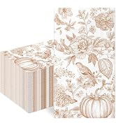 Houuqe 100 Pcs Fall Floral Guest Napkins Orange Flower Dinner Hand Towel | Vintage Japanese Branc...
