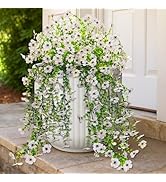 Evoio Artificial Hanging Flowers for Outdoors, 2 PCS Faux Silk Daisy Outdoor Flowers UV Resistant...