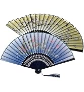 Salutto Hand Fan Bamboo Printed Pattern Folding Fan For Party Wedding Gift With tassel 2 pack gro...