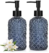 2 Pack Gem Glass Soap Dispenser with Black Plastic Pump, 13oz Liquid Hand Soap Dispenser, Rustpro...
