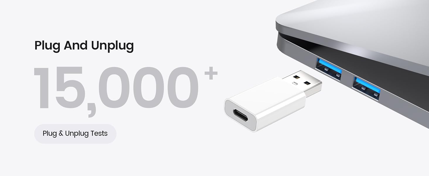 The usb to c adapter has undergone over 15,000 random plug & unplug tests and is durable