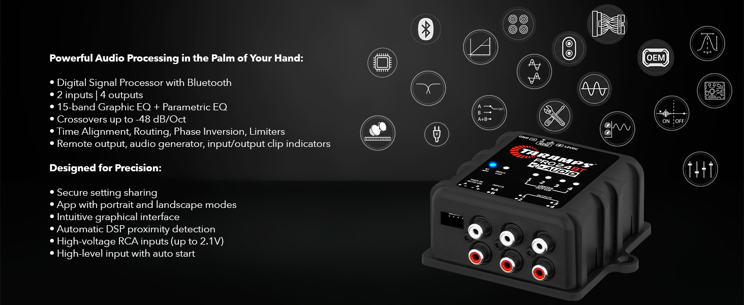 Taramps PRO 2.4 BT 2-input 4-output Bluetooth Digital Car Audio Processor with High Level Input