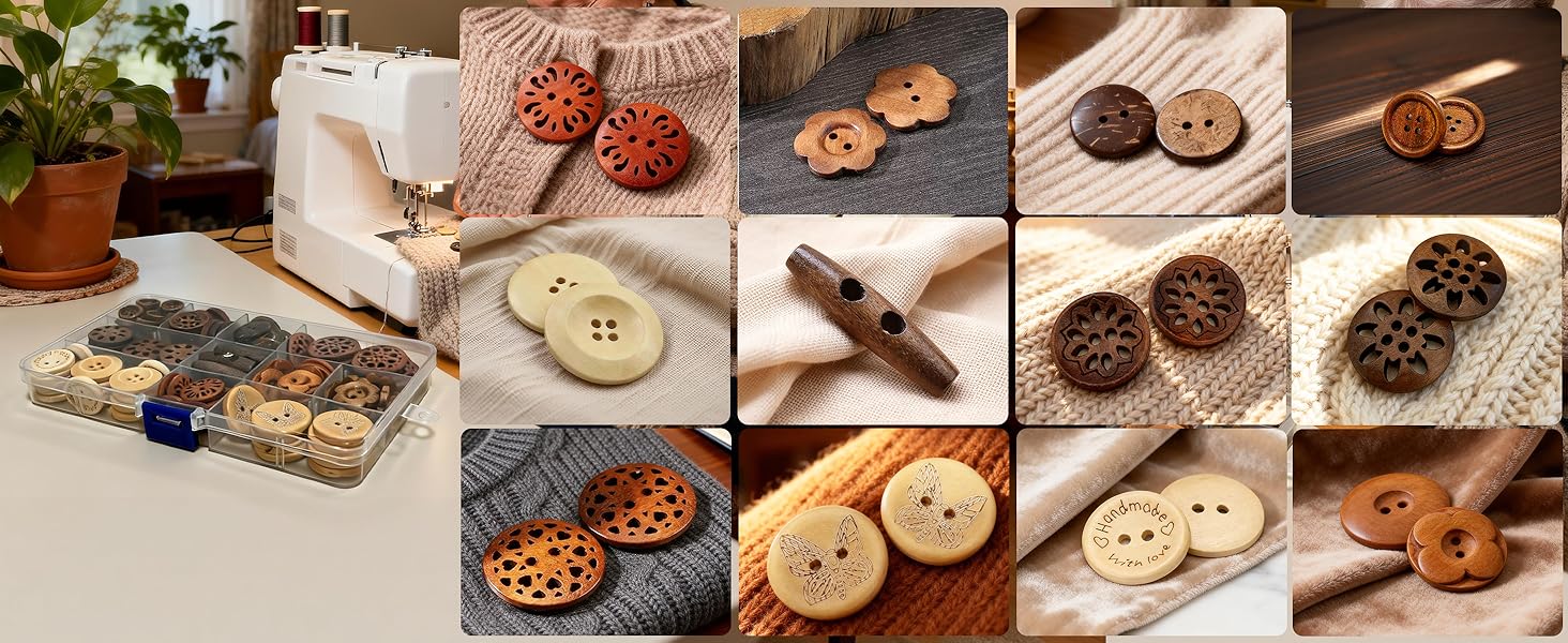 125Pcs Mixed Sewing Wooden Buttons