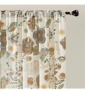 XiDi Linen Blend Curtains Vintage Floral Curtain for Dining Living Room 84 Inch Long 2 Panels Bac...