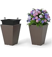 Giantex Square Taper Planter Set of 2, Self-Watering Flower Pots with/Removable Inner Bucket & Dr...