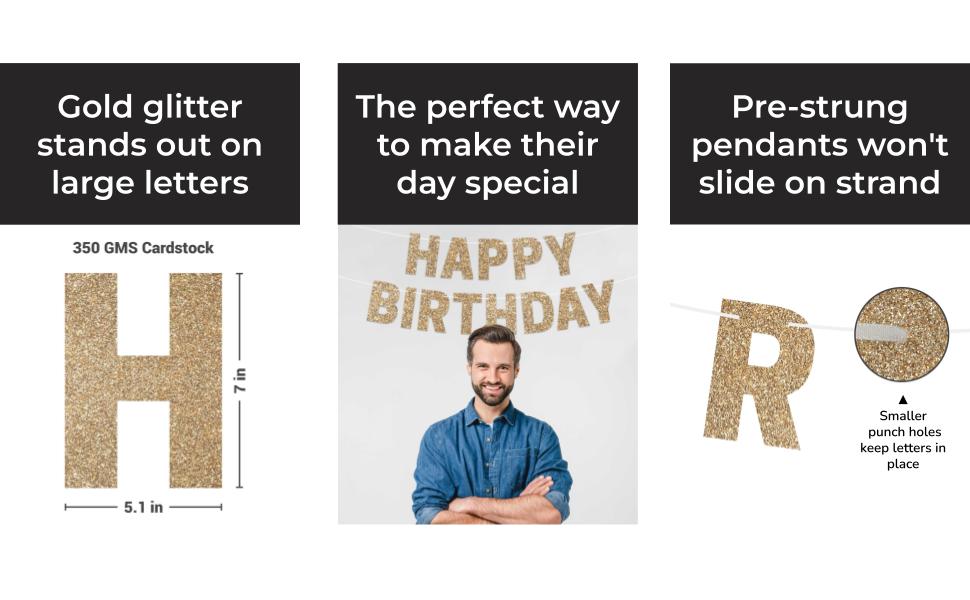 happy birthday banner gold