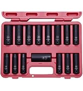 15 Piece MECHMAX Impact Socket Set 1/2 Inch Drive Deep Metric Sizes, 10-24 mm 6 Point Chrome Vana...