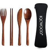 Portable Wooden Cutlery Set for Travel and Camping - 4 Piece Set With Reusable Wooden Spoon, Fork...