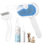 Pet Steam Brush for Dog & Cat - 3-in-1 Steam Grooming Brush for Shedding - Self Cleaning Spray Co...