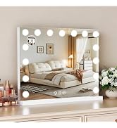Bearolve Vanity Mirror with Lights, 23"×18" Large Hollywood Makeup Mirror with 15 Dimmable Bulbs,...