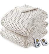CAROMIO Heated Blanket Queen Size with LCD Dual Controller, Waffle Weave Fast Heating Electric Bl...