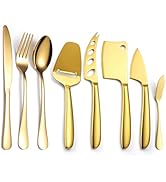 A · HOUSEWARE Gold Cheese Knives Silverware 8 Pieces include Dinning Knife Fork Spoon Stainless S...