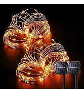 BEEWIN 2 Pack Orange Solar Fairy Lights Outdoor,Each 33ft 100 LED Solar Powered Halloween String ...