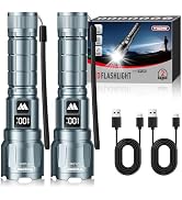 WdtPro LED Rechargeable Flashlight 2 Pack, Super Bright Zoomable 6000 Lumens Tactical Flashlight ...