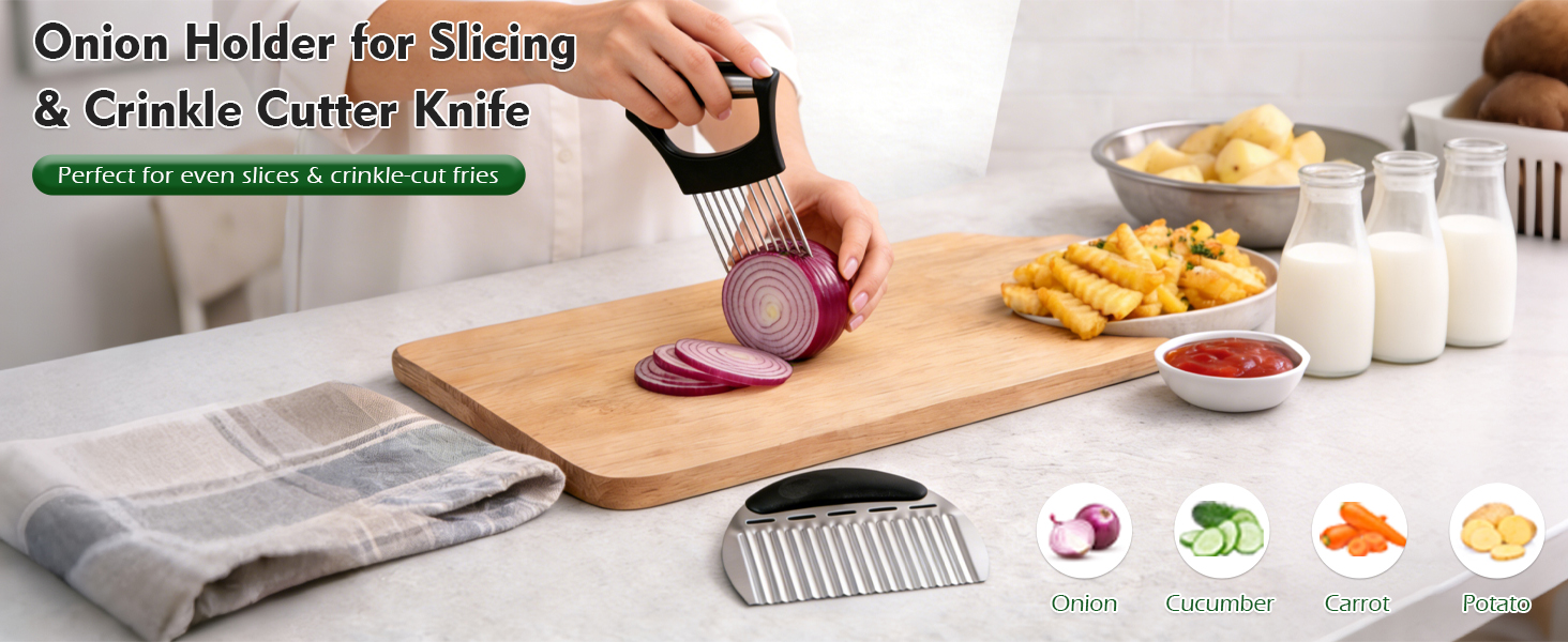 Onion Holder for Slicing & Crinkle Cutter Knife
