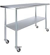 AmGood 60" Long x 24" Deep Stainless Steel Table with Casters