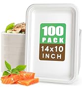 Gezond 100 Pack 14 Inch Disposable Food Trays Eco-friendly Heavy-Duty Large Paper Plates Composta...
