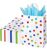BLEWINDZ 32Pcs Rainbow Small Gift Bags Bulk with 32Pcs Tissue Paper - Colorful Polka Dots Goodie ...
