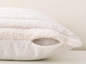 Striped Neutral Couch Euro Pillow Covers with Velvet Back for Sofa, Bed, Living Room Home Decor,