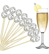 100Pcs Disco Ball Cocktail Pick,Silver Mirror Ball Decorative Toothpicks for Appetizers Bamboo Co...