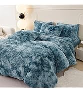 PERFEMET Plush Fluffy Comforter Set Twin Size Kids 3 Piece Turquoise Shaggy Faux Fur Tie Dye Bedd...