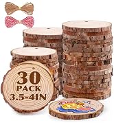 30 Pack Nature Wood Slices for Crafts,3.5-4In Unfinished Natural Wood Rounds.Wood Circles Predril...
