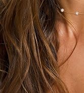 FUNEIA Dainty Pearl Necklace for Women Girls 14K Gold Plated Faux Pearl Choker Necklaces Trendy W...