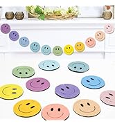 JarThenaAMCS Boho Happy Face Felt Banner Pastel Smile Face Garland Motivational Pre-Assembled Bun...
