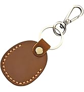 CALFOVERA Genuine Leather Key Fob Brown Crazy Horse Leather NFC Tag Protector Holder Case Keychai...