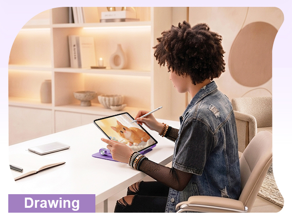 Young artist using adjustable iPad stand for digital art, studying and online learning daily