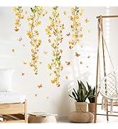Hanging Vine Leaves Wall Stickers Gold Ginkgo Branch Wall Decals Autumn Leaf Peel and Stick Wall ...
