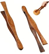 2 Pieces Wooden Toast Tongs 10.4" Reusable Bread Steak Kitchen Clamp Serving Tool Natural Wood Co...