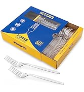POSATE Heavy Duty Plastic Forks, Clear Disposable, Pack of 60