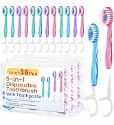 Hxsaezn 36 Pack 5-in-1 Mini Disposable Toothbrush,Waterless Disposable Toothbrushes with Toothpas...