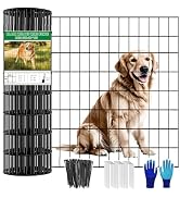 YAGJIA Welded Wire Fence 24inch x 50ft, Black PVC Coated Garden Fencing, 2 inch x 3inch 16Gauge C...