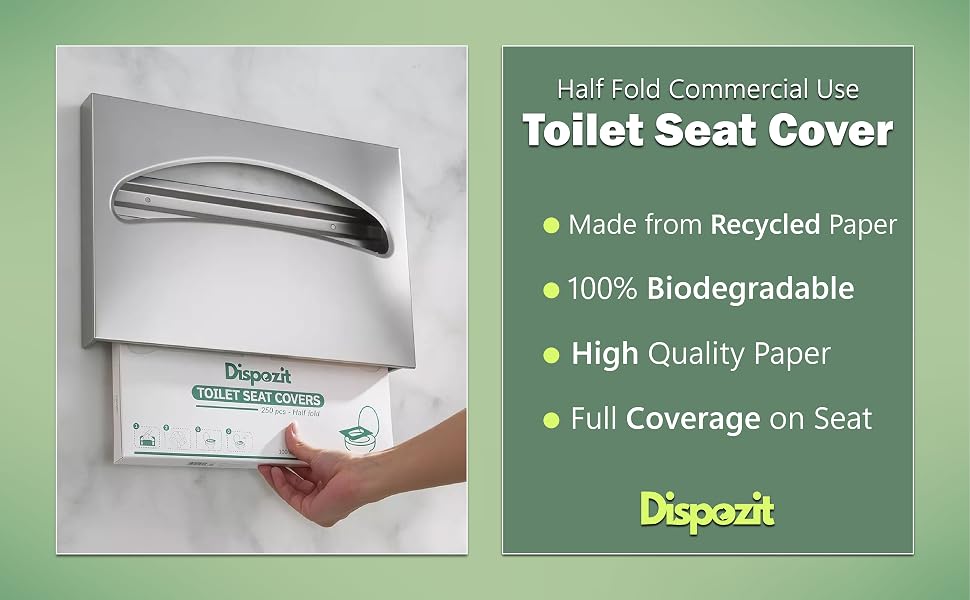 Dispozit 100% biodegradable toilet seat cover box being placed into a metal dispenser