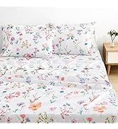 BYSURE Queen Sheet Set 6 Pieces (Pastel Floral), Cottage Core Botanical Patterned Sheets, Victori...