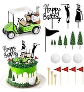 Hooqict 21 Pieces Golf Cake Decorations with Mini Cart, Balls, Clubs, Red Flags, Green Cake Toppe...