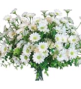 alyptus Fake Flowers for Outdoors 8 Bundles White Silk Artificial Sunflower Plants Faux Greenery ...